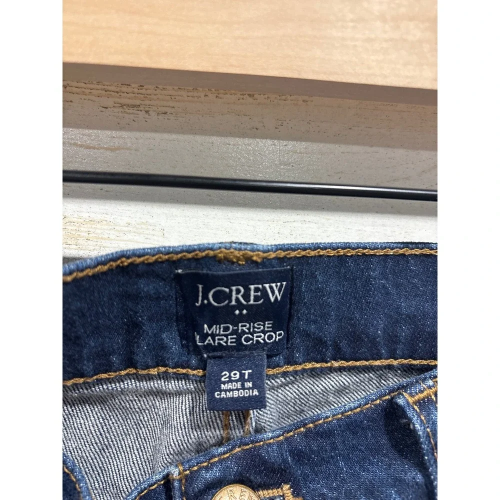 J.Crew Mid Rise Flare Crop Jeans Women Size 29T Blue Button Fly Stretch Classic‎